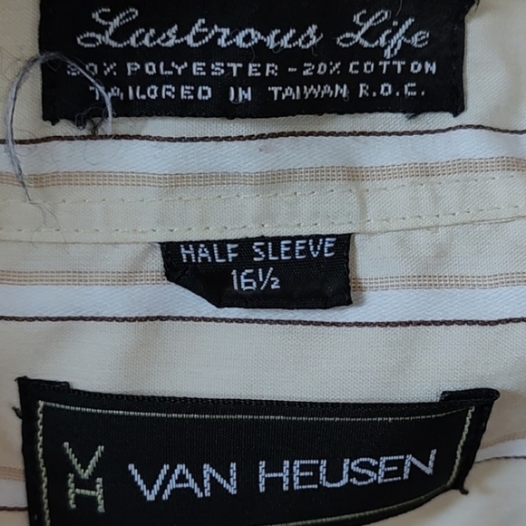 Van Heusen Lustrous Life Short Sleeve Button up Shirt w/ Vertical Stripes Vintag - Picture 8 of 10